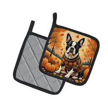 Load image into Gallery viewer, Boston Terrier Fall Pot Holders - Set of 2 Decorative Kitchen Helpers | Made in the USA