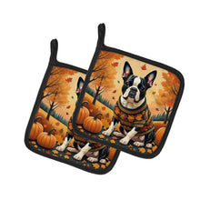 Load image into Gallery viewer, Boston Terrier Fall Pot Holders - Set of 2 Decorative Kitchen Helpers | Made in the USA