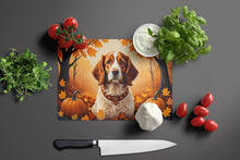 Load image into Gallery viewer, Brittany Spaniel Fall Glass Cutting Boards – Durable, Decorative Kitchen Art Large