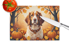 Load image into Gallery viewer, Brittany Spaniel Fall Glass Cutting Boards – Durable, Decorative Kitchen Art Large