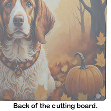 Load image into Gallery viewer, Brittany Spaniel Fall Glass Cutting Boards – Durable, Decorative Kitchen Art Large