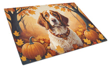 Load image into Gallery viewer, Brittany Spaniel Fall Glass Cutting Boards – Durable, Decorative Kitchen Art Large