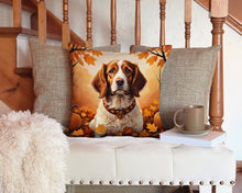 Load image into Gallery viewer, Brittany Spaniel Fall Throw Pillow - 14x14 Decorative Pillow – Art for Your Home &amp; Patio