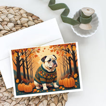Load image into Gallery viewer, White English Bulldog Fall Greeting Cards -  Blank Note Cards – 8-Pack of Artist-Designed Cards with Envelopes