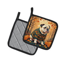 Load image into Gallery viewer, White English Bulldog Fall Pot Holders - Set of 2 Decorative Kitchen Helpers | Made in the USA