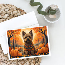 Load image into Gallery viewer, Cairn Terrier Fall Greeting Cards -  Blank Note Cards – 8-Pack of Artist-Designed Cards with Envelopes
