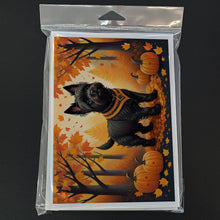 Load image into Gallery viewer, Black Cairn Terrier Fall Greeting Cards -  Blank Note Cards – 8-Pack of Artist-Designed Cards with Envelopes