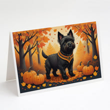 Load image into Gallery viewer, Black Cairn Terrier Fall Greeting Cards -  Blank Note Cards – 8-Pack of Artist-Designed Cards with Envelopes