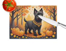 Load image into Gallery viewer, Black Cairn Terrier Fall Glass Cutting Boards – Durable, Decorative Kitchen Art Large