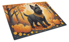 Load image into Gallery viewer, Black Cairn Terrier Fall Glass Cutting Boards – Durable, Decorative Kitchen Art Large