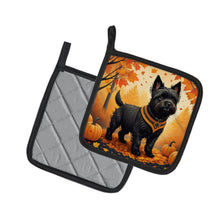 Load image into Gallery viewer, Black Cairn Terrier Fall Pot Holders - Set of 2 Decorative Kitchen Helpers | Made in the USA
