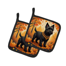 Load image into Gallery viewer, Black Cairn Terrier Fall Pot Holders - Set of 2 Decorative Kitchen Helpers | Made in the USA