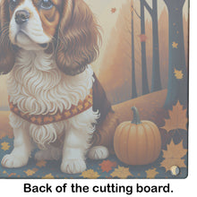 Load image into Gallery viewer, Cavalier Spaniel Fall Glass Cutting Boards – Durable, Decorative Kitchen Art Large