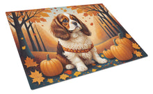 Load image into Gallery viewer, Cavalier Spaniel Fall Glass Cutting Boards – Durable, Decorative Kitchen Art Large