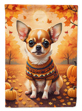Load image into Gallery viewer, Chihuahua Fall Garden Flag – Dog Surrounded by Pumpkins &amp; Autumn Leaves