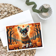 Load image into Gallery viewer, Tricolor Chihuahua Fall Greeting Cards -  Blank Note Cards – 8-Pack of Artist-Designed Cards with Envelopes