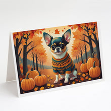 Load image into Gallery viewer, Tricolor Chihuahua Fall Greeting Cards -  Blank Note Cards – 8-Pack of Artist-Designed Cards with Envelopes