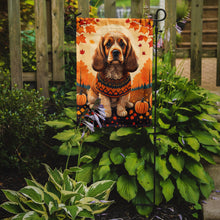 Load image into Gallery viewer, Cocker Spaniel Fall Garden Flag – Dog Surrounded by Pumpkins &amp; Autumn Leaves