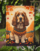Load image into Gallery viewer, Cocker Spaniel Fall Garden Flag – Dog Surrounded by Pumpkins &amp; Autumn Leaves