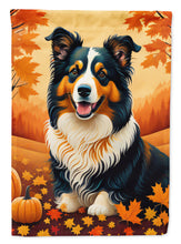 Load image into Gallery viewer, Collie Fall Garden Flag – Dog Surrounded by Pumpkins &amp; Autumn Leaves