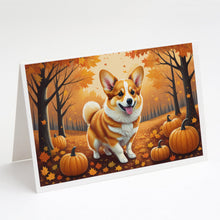 Load image into Gallery viewer, Corgi Fall Greeting Cards -  Blank Note Cards – 8-Pack of Artist-Designed Cards with Envelopes
