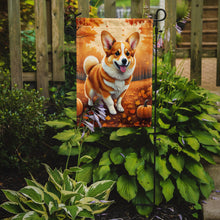 Load image into Gallery viewer, Corgi Fall Garden Flag – Dog Surrounded by Pumpkins &amp; Autumn Leaves