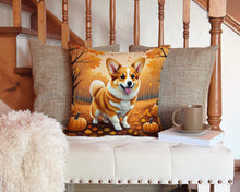 Load image into Gallery viewer, Corgi Fall Throw Pillow - 14x14 Decorative Pillow – Art for Your Home &amp; Patio