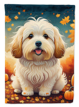 Load image into Gallery viewer, Coton De Tulear Fall Garden Flag – Dog Surrounded by Pumpkins &amp; Autumn Leaves
