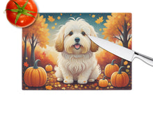Load image into Gallery viewer, Coton De Tulear Fall Glass Cutting Boards – Durable, Decorative Kitchen Art Large