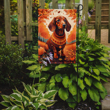 Load image into Gallery viewer, Dachshund Fall Garden Flag – Dog Surrounded by Pumpkins &amp; Autumn Leaves