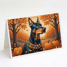 Load image into Gallery viewer, Doberman Pinscher Fall Greeting Cards -  Blank Note Cards – 8-Pack of Artist-Designed Cards with Envelopes