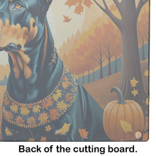 Load image into Gallery viewer, Doberman Pinscher Fall Glass Cutting Boards – Durable, Decorative Kitchen Art Large