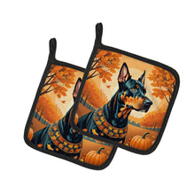 Load image into Gallery viewer, Doberman Pinscher Fall Pot Holders - Set of 2 Decorative Kitchen Helpers | Made in the USA