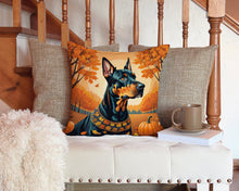 Load image into Gallery viewer, Doberman Pinscher Fall Throw Pillow - 14x14 Decorative Pillow – Art for Your Home &amp; Patio