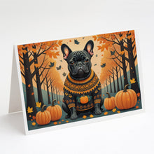 Load image into Gallery viewer, Black French Bulldog Fall Greeting Cards -  Blank Note Cards – 8-Pack of Artist-Designed Cards with Envelopes
