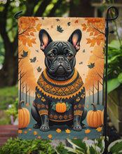 Load image into Gallery viewer, Black French Bulldog Fall Garden Flag – Dog Surrounded by Pumpkins &amp; Autumn Leaves