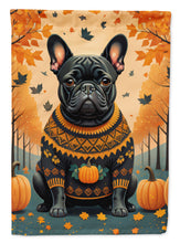 Load image into Gallery viewer, Black French Bulldog Fall Garden Flag – Dog Surrounded by Pumpkins &amp; Autumn Leaves