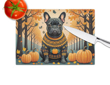 Load image into Gallery viewer, Black French Bulldog Fall Glass Cutting Boards – Durable, Decorative Kitchen Art Large
