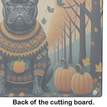 Load image into Gallery viewer, Black French Bulldog Fall Glass Cutting Boards – Durable, Decorative Kitchen Art Large