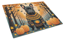 Load image into Gallery viewer, Black French Bulldog Fall Glass Cutting Boards – Durable, Decorative Kitchen Art Large