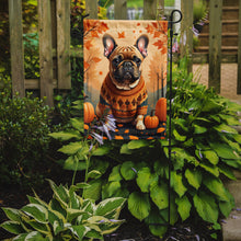 Load image into Gallery viewer, Fawn French Bulldog Fall Garden Flag – Dog Surrounded by Pumpkins &amp; Autumn Leaves