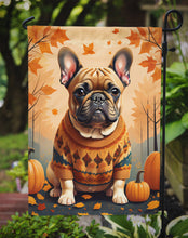 Load image into Gallery viewer, Fawn French Bulldog Fall Garden Flag – Dog Surrounded by Pumpkins &amp; Autumn Leaves