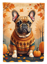 Load image into Gallery viewer, Fawn French Bulldog Fall Garden Flag – Dog Surrounded by Pumpkins &amp; Autumn Leaves