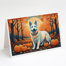 Load image into Gallery viewer, White German Shepherd Fall Greeting Cards -  Blank Note Cards – 8-Pack of Artist-Designed Cards with Envelopes