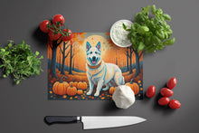 Load image into Gallery viewer, White German Shepherd Fall Glass Cutting Boards – Durable, Decorative Kitchen Art Large