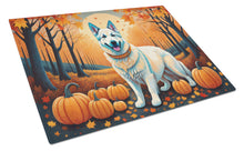 Load image into Gallery viewer, White German Shepherd Fall Glass Cutting Boards – Durable, Decorative Kitchen Art Large