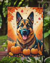 Load image into Gallery viewer, German Shepherd Fall Garden Flag – Dog Surrounded by Pumpkins &amp; Autumn Leaves