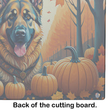 Load image into Gallery viewer, German Shepherd Fall Glass Cutting Boards – Durable, Decorative Kitchen Art Large