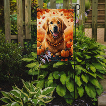 Load image into Gallery viewer, Golden Retriever Fall Garden Flag – Dog Surrounded by Pumpkins &amp; Autumn Leaves