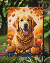 Load image into Gallery viewer, Golden Retriever Fall Garden Flag – Dog Surrounded by Pumpkins &amp; Autumn Leaves